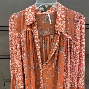 Free people button down blouse with bell sleeves